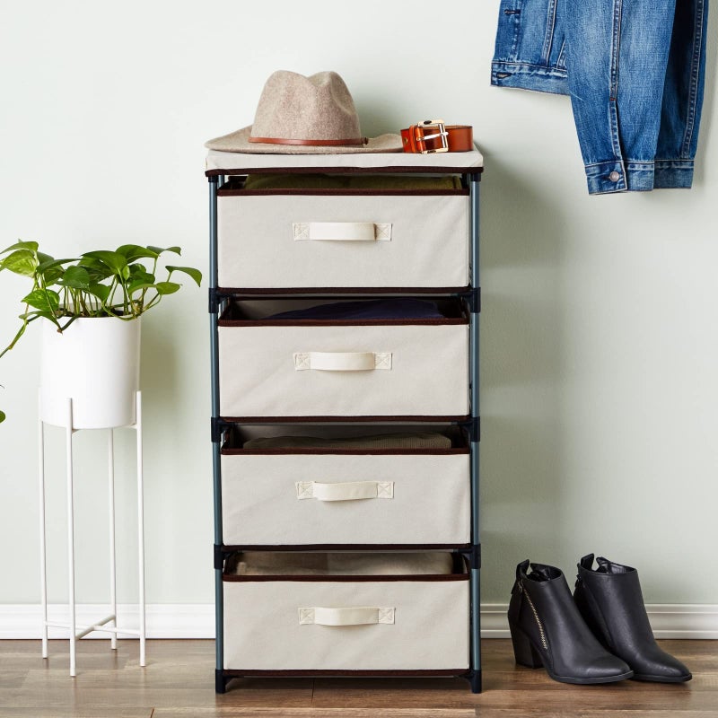 Juvale 4-Tier Dresser for Bedroom - 16.5 in L x 13 in W x 33 in H, Beige, Metal & Fabric - Freestanding Closet Organizer with Fabric Storage Drawers - Narrow Dresser & Cabinet with Drawers - Image 4