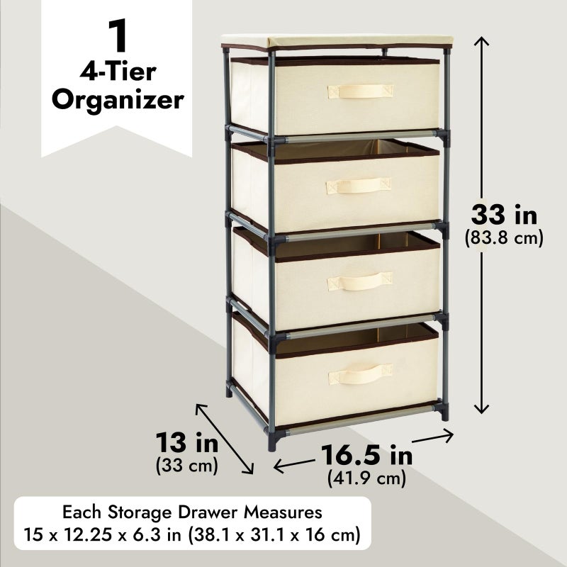 Juvale 4-Tier Dresser for Bedroom - 16.5 in L x 13 in W x 33 in H, Beige, Metal & Fabric - Freestanding Closet Organizer with Fabric Storage Drawers - Narrow Dresser & Cabinet with Drawers - Image 5