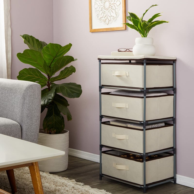 Juvale 4-Tier Dresser for Bedroom - 16.5 in L x 13 in W x 33 in H, Beige, Metal & Fabric - Freestanding Closet Organizer with Fabric Storage Drawers - Narrow Dresser & Cabinet with Drawers - Image 2