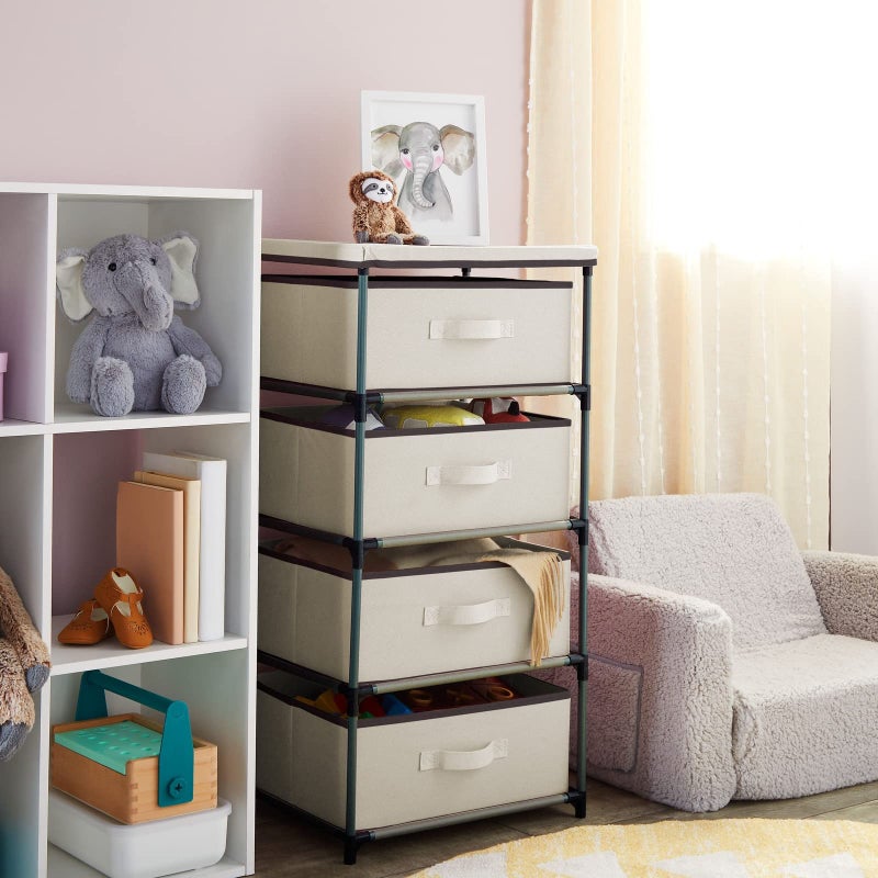 Juvale 4-Tier Dresser for Bedroom - 16.5 in L x 13 in W x 33 in H, Beige, Metal & Fabric - Freestanding Closet Organizer with Fabric Storage Drawers - Narrow Dresser & Cabinet with Drawers - Image 3