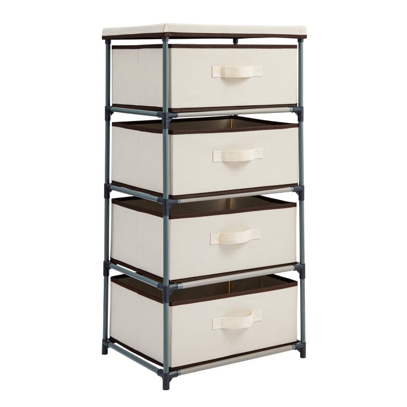 Juvale 4-Tier Dresser for Bedroom - 16.5 in L x 13 in W x 33 in H, Beige, Metal & Fabric - Freestanding Closet Organizer with Fabric Storage Drawers - Narrow Dresser & Cabinet with Drawers - Image 1