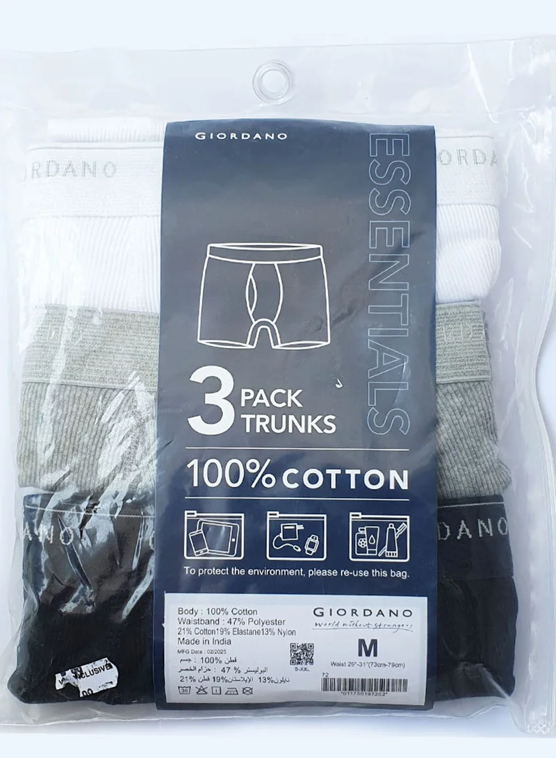 GIORDANO Men's Cotton Rib Regular Trunks 3-Pack