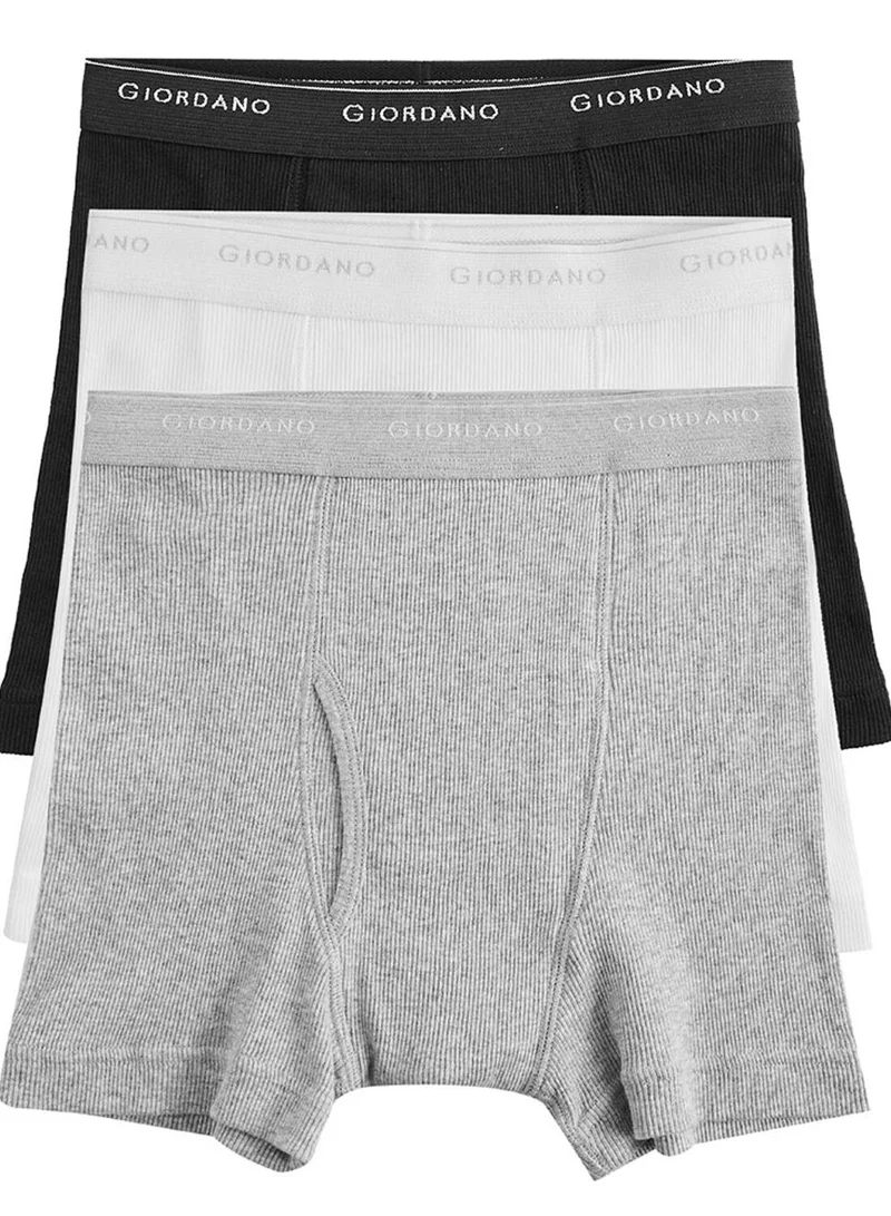 GIORDANO Men's Cotton Rib Regular Trunks 3-Pack