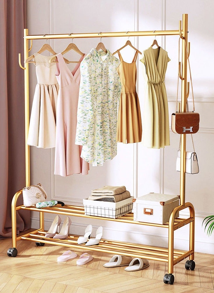 YQbest Fashionable and Versatile Coat Rack and Clothes Hanger Stand with Wheels,for a Sleek and Organized Living Space(Gold) 165x100x37cm - Image 3