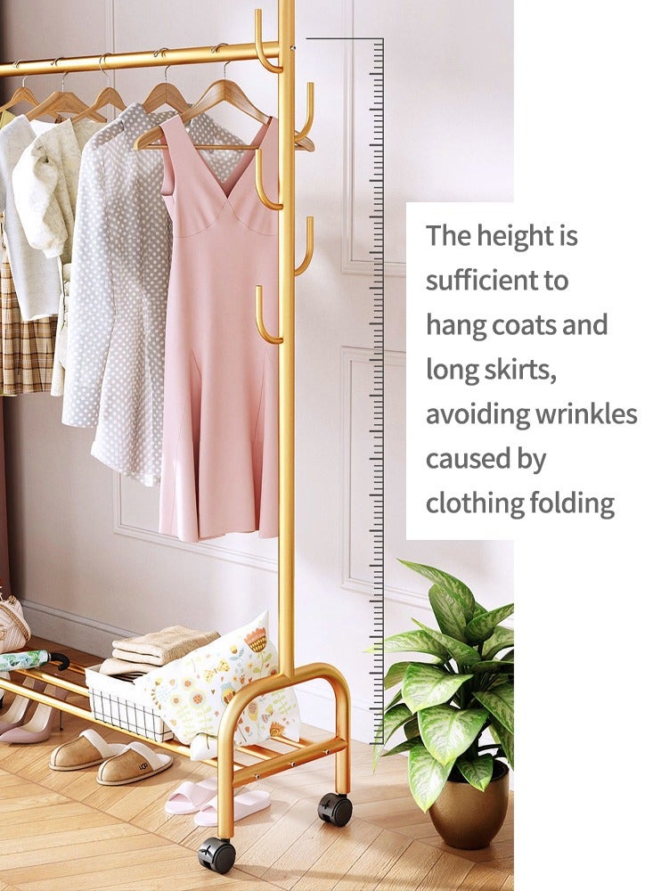 YQbest Fashionable and Versatile Coat Rack and Clothes Hanger Stand with Wheels,for a Sleek and Organized Living Space(Gold) 165x100x37cm - Image 5