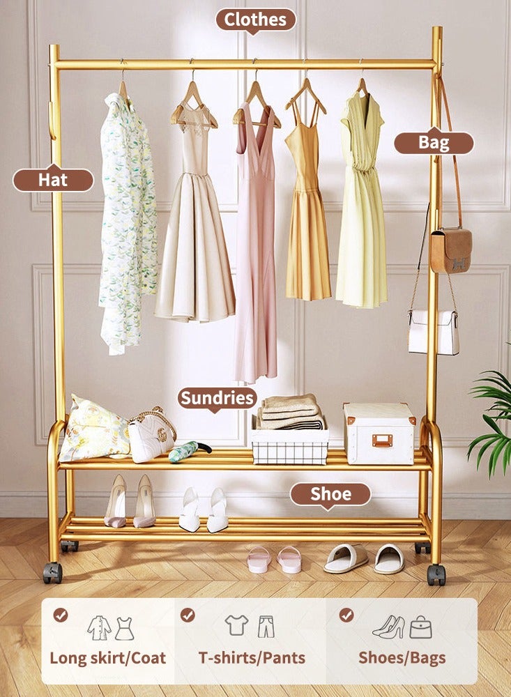 YQbest Fashionable and Versatile Coat Rack and Clothes Hanger Stand with Wheels,for a Sleek and Organized Living Space(Gold) 165x100x37cm - Image 4