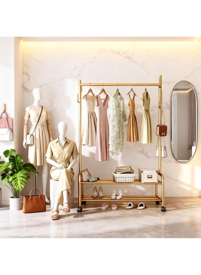 YQbest Fashionable and Versatile Coat Rack and Clothes Hanger Stand with Wheels,for a Sleek and Organized Living Space(Gold) 165x100x37cm - Image 1