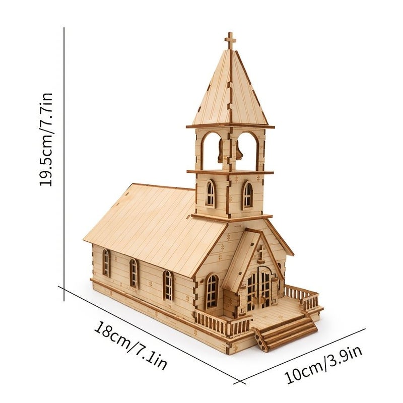 Wooden 3D Assembly Church Model Handmade Retro Desktop Decoration - Image 2
