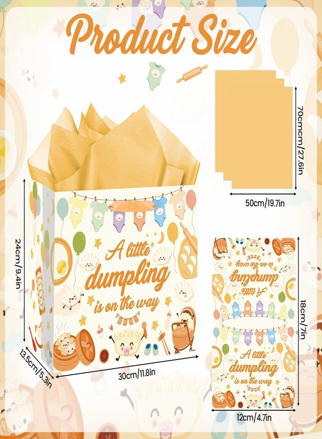 LUUFILx Baby Shower Birthday Gift Bag A Little Dumpling is On The Way Gift Bag Chinese Party Decorations Wrapping Paper with Tissue Paper Greeting Card Chinese Cultural Gift Bag for Boys and Girls - Image 4