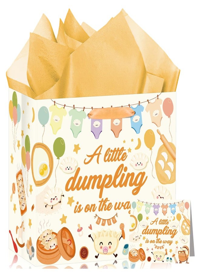LUUFILx Baby Shower Birthday Gift Bag A Little Dumpling is On The Way Gift Bag Chinese Party Decorations Wrapping Paper with Tissue Paper Greeting Card Chinese Cultural Gift Bag for Boys and Girls - Image 1