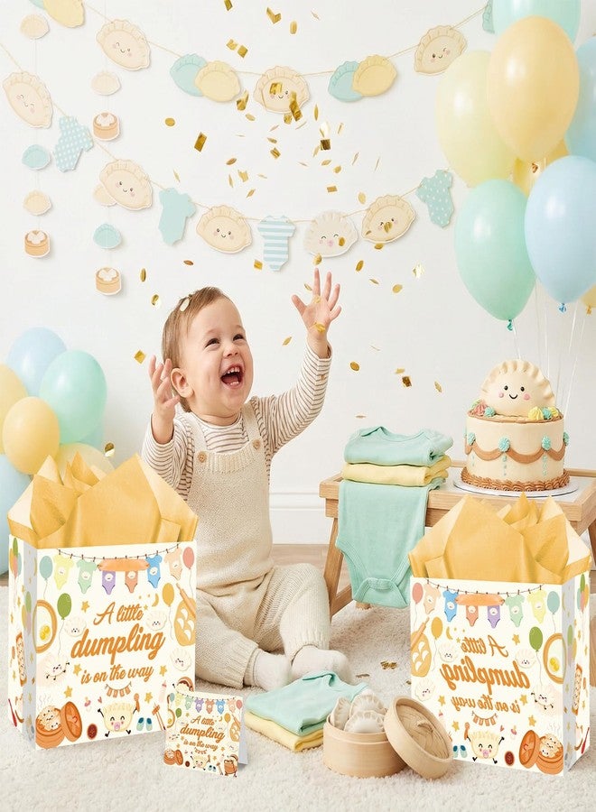 LUUFILx Baby Shower Birthday Gift Bag A Little Dumpling is On The Way Gift Bag Chinese Party Decorations Wrapping Paper with Tissue Paper Greeting Card Chinese Cultural Gift Bag for Boys and Girls - Image 3