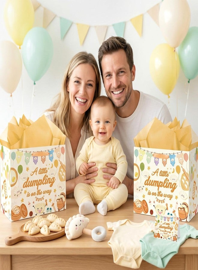 LUUFILx Baby Shower Birthday Gift Bag A Little Dumpling is On The Way Gift Bag Chinese Party Decorations Wrapping Paper with Tissue Paper Greeting Card Chinese Cultural Gift Bag for Boys and Girls - Image 2