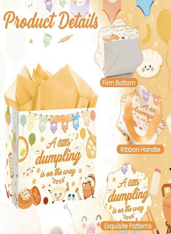 LUUFILx Baby Shower Birthday Gift Bag A Little Dumpling is On The Way Gift Bag Chinese Party Decorations Wrapping Paper with Tissue Paper Greeting Card Chinese Cultural Gift Bag for Boys and Girls - Image 5