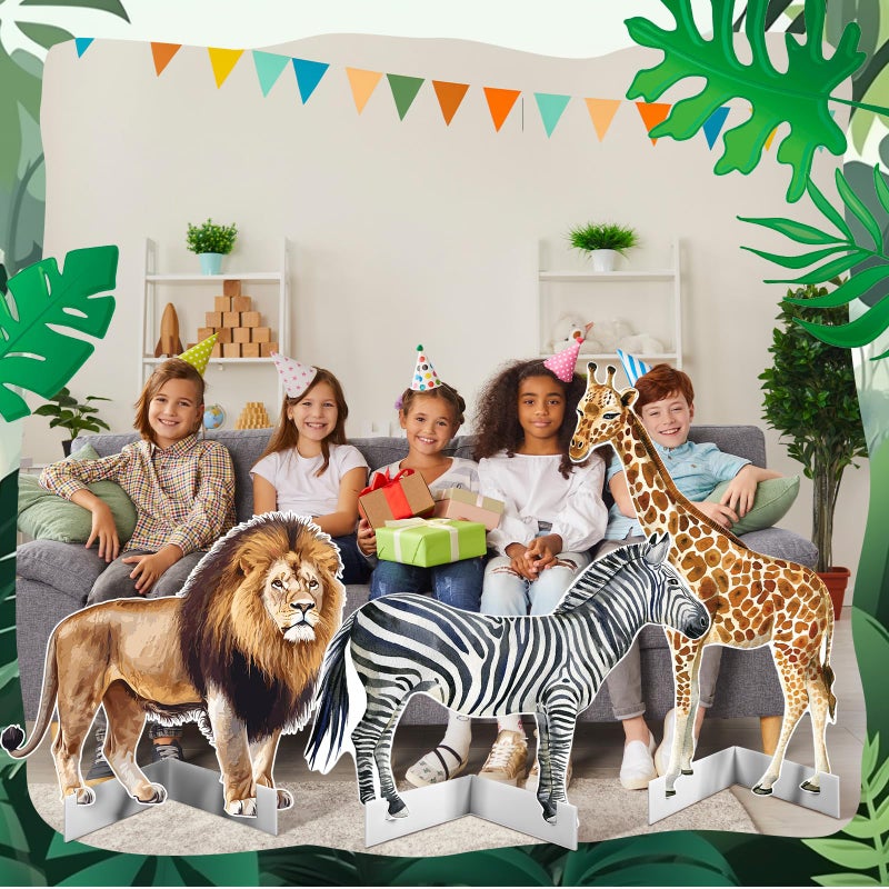Amyhill 3 Pcs Jungle Safari Animal Cardboard Cutout Standup Life Size Safari Birthday Party Decorations Lion Giraffe Zebra Cardboard Cutouts for Baby Shower Birthday Party Photo Backdrop Favors - Image 2