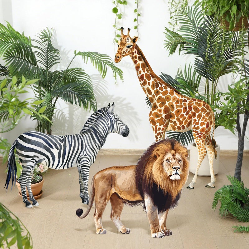 Amyhill 3 Pcs Jungle Safari Animal Cardboard Cutout Standup Life Size Safari Birthday Party Decorations Lion Giraffe Zebra Cardboard Cutouts for Baby Shower Birthday Party Photo Backdrop Favors - Image 1