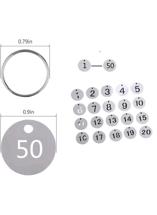 Simidobook Number Key Tags, Round Metal Number Tags Stainless Steel Number ID Key Tags with Hole Number Key Ring Chain with Split Ring for Organized Coding Key Box Cabinet System Identifiers (50, 1-50) - Image 2