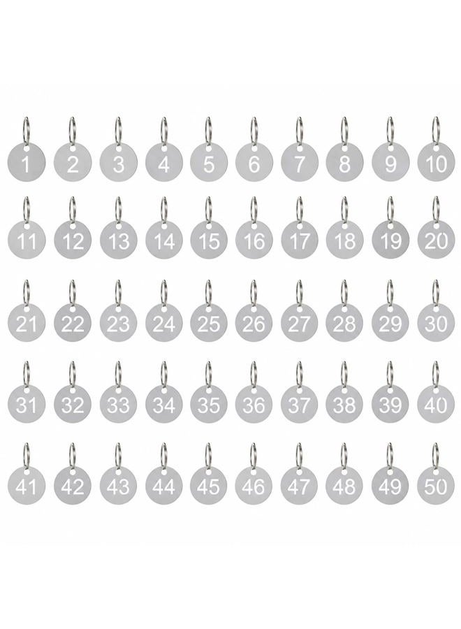 Simidobook Number Key Tags, Round Metal Number Tags Stainless Steel Number ID Key Tags with Hole Number Key Ring Chain with Split Ring for Organized Coding Key Box Cabinet System Identifiers (50, 1-50) - Image 1