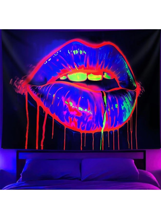 TUGCAY Lips Black Light Tapestry, Blacklight Tapestry UV Reactive Lip Flowing with Liquid Tapestries Wall Hanging for Bedroom Dorm Decor(51.2 x 59.1 Inches) - Image 1