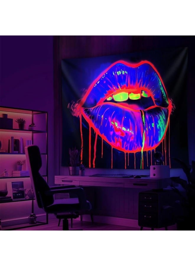 TUGCAY Lips Black Light Tapestry, Blacklight Tapestry UV Reactive Lip Flowing with Liquid Tapestries Wall Hanging for Bedroom Dorm Decor(51.2 x 59.1 Inches) - Image 3