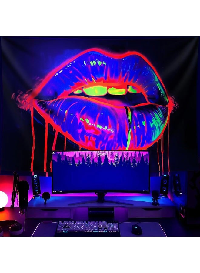 TUGCAY Lips Black Light Tapestry, Blacklight Tapestry UV Reactive Lip Flowing with Liquid Tapestries Wall Hanging for Bedroom Dorm Decor(51.2 x 59.1 Inches) - Image 2