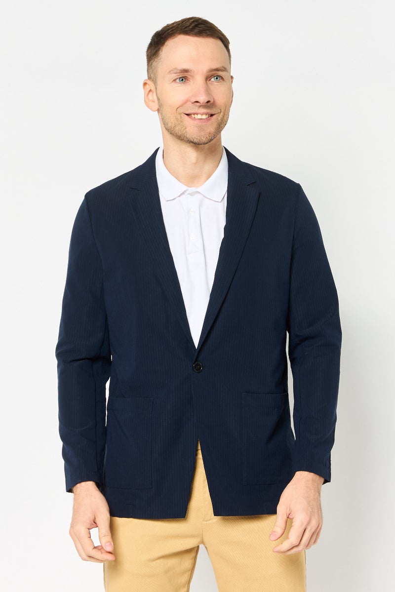 SELECTED Men Regular Fit Textured Casual Blazer, Navy - Image 1
