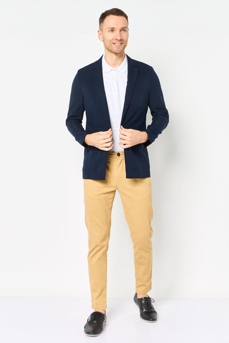 SELECTED Men Regular Fit Textured Casual Blazer, Navy - Image 4