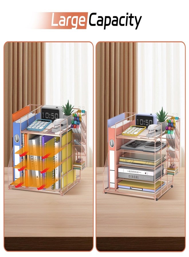 ReePlan Rose Gold Desk Accessories, 5-Tier Desk Organizer with Magazine Holder, Paper Organizer with Pen Holder for Home, Office or School Supplies - Image 5
