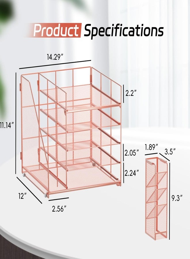 ReePlan Rose Gold Desk Accessories, 5-Tier Desk Organizer with Magazine Holder, Paper Organizer with Pen Holder for Home, Office or School Supplies - Image 3