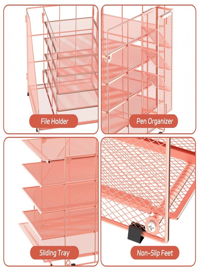 ReePlan Rose Gold Desk Accessories, 5-Tier Desk Organizer with Magazine Holder, Paper Organizer with Pen Holder for Home, Office or School Supplies - Image 4