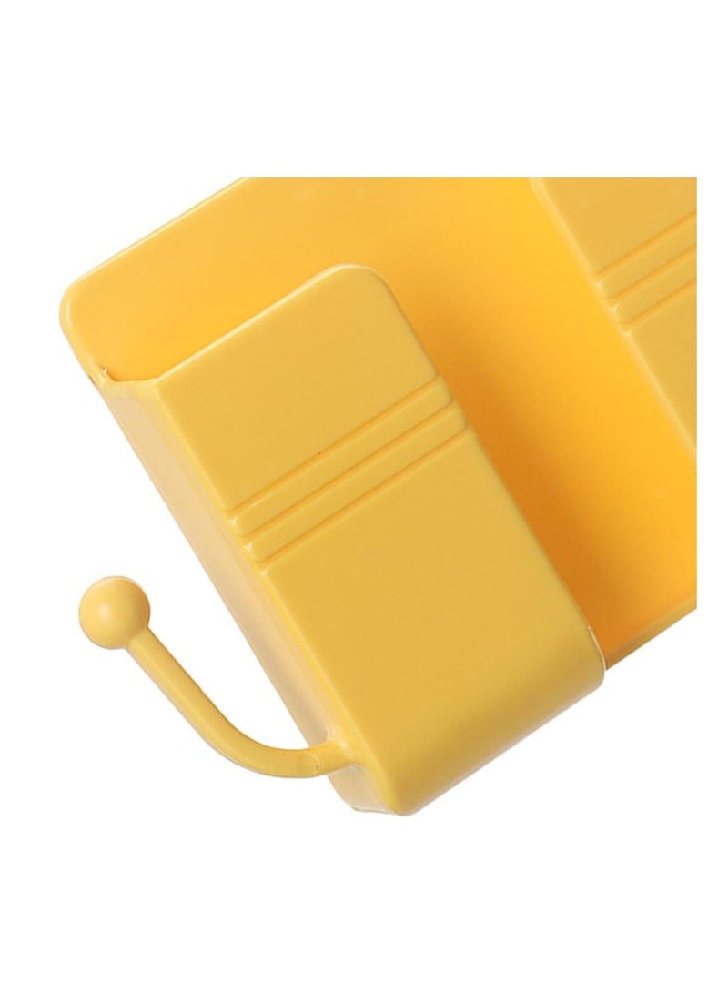 Wall Mounted Storage Box, Pink Remote Control Storage Box, Wall Mounted Remote Control Storage Box with 2 Hooks for Remote Control, Cell Phone, Headphones Yellow - Image 5