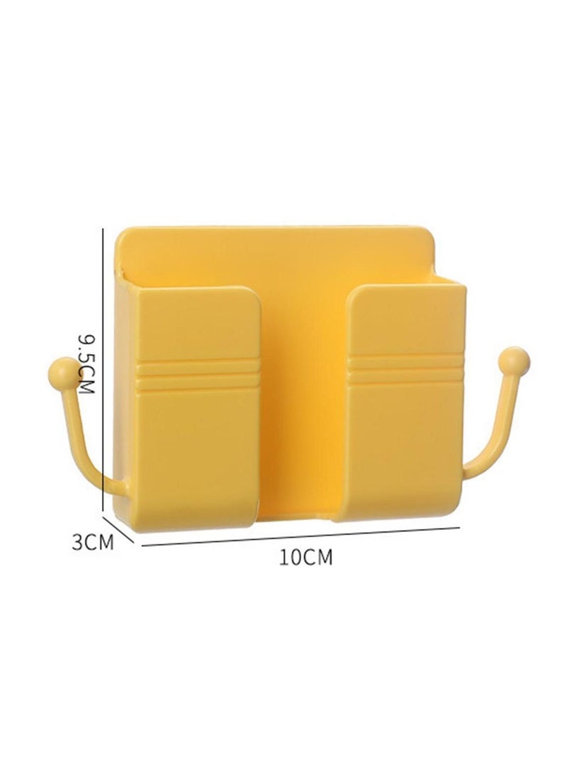 Wall Mounted Storage Box, Pink Remote Control Storage Box, Wall Mounted Remote Control Storage Box with 2 Hooks for Remote Control, Cell Phone, Headphones Yellow - Image 3