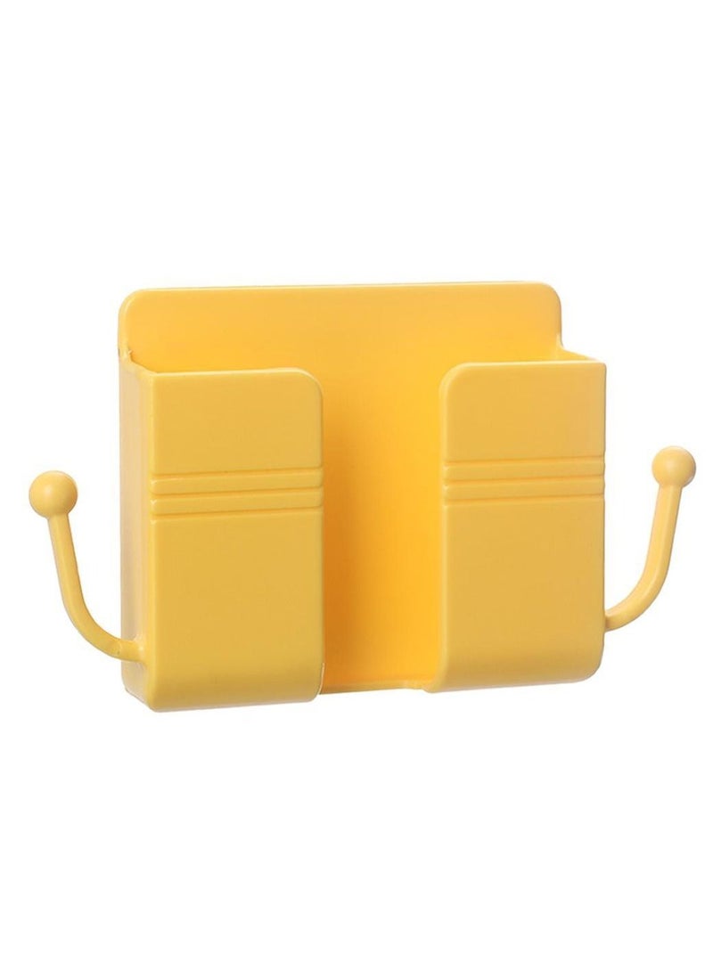 Wall Mounted Storage Box, Pink Remote Control Storage Box, Wall Mounted Remote Control Storage Box with 2 Hooks for Remote Control, Cell Phone, Headphones Yellow - Image 2