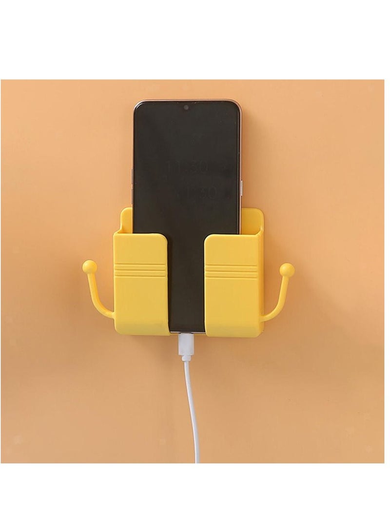 Wall Mounted Storage Box, Pink Remote Control Storage Box, Wall Mounted Remote Control Storage Box with 2 Hooks for Remote Control, Cell Phone, Headphones Yellow - Image 4