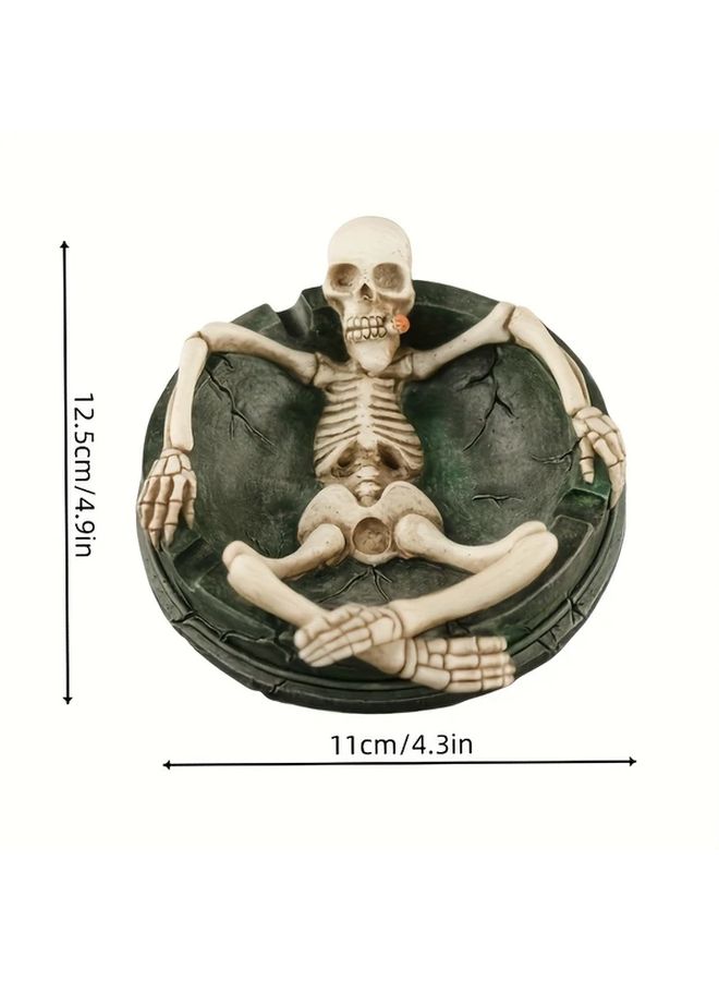 Gothic Round Skeleton Ashtray Durable Resin Skull Decor Realistic Bone Details Halloween Home Use Unique Gift - Image 5