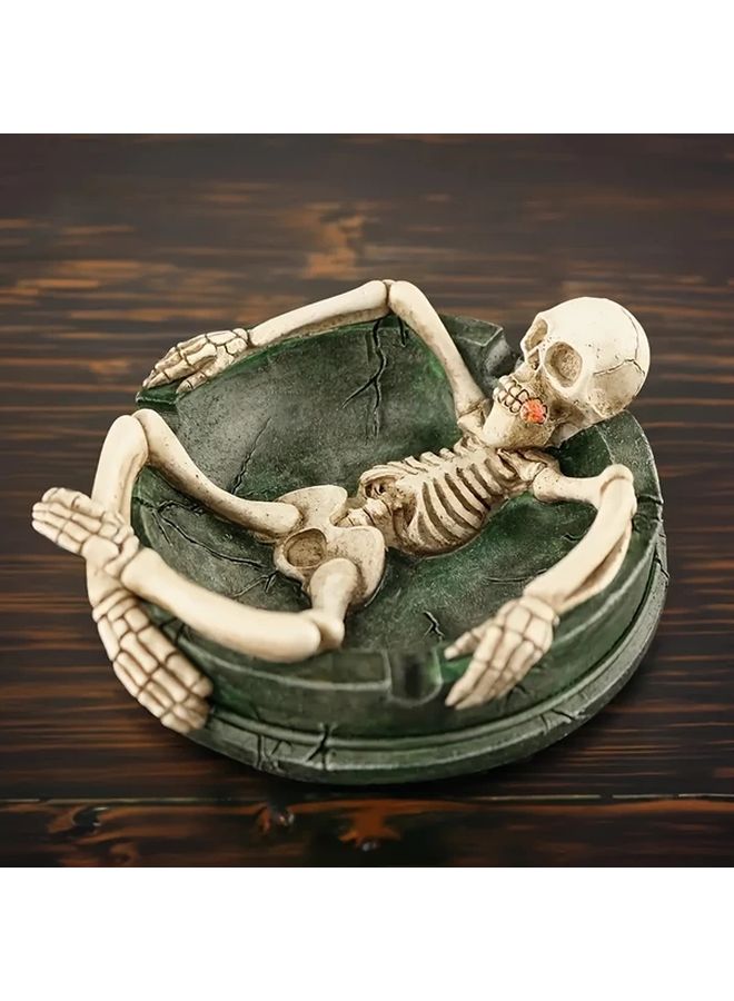 Gothic Round Skeleton Ashtray Durable Resin Skull Decor Realistic Bone Details Halloween Home Use Unique Gift - Image 4