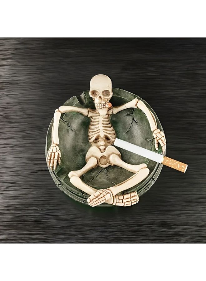 Gothic Round Skeleton Ashtray Durable Resin Skull Decor Realistic Bone Details Halloween Home Use Unique Gift - Image 2