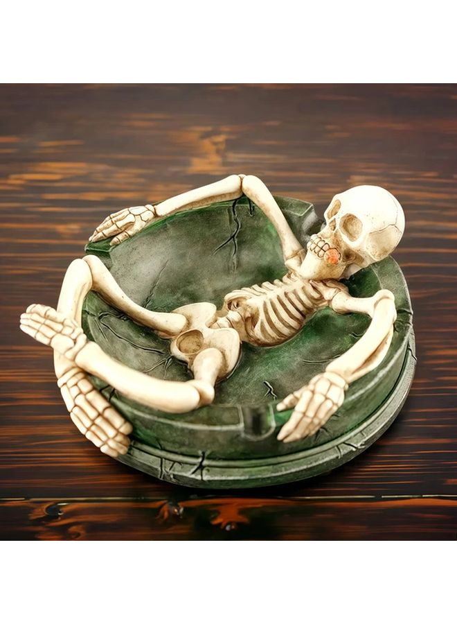 Gothic Round Skeleton Ashtray Durable Resin Skull Decor Realistic Bone Details Halloween Home Use Unique Gift - Image 3