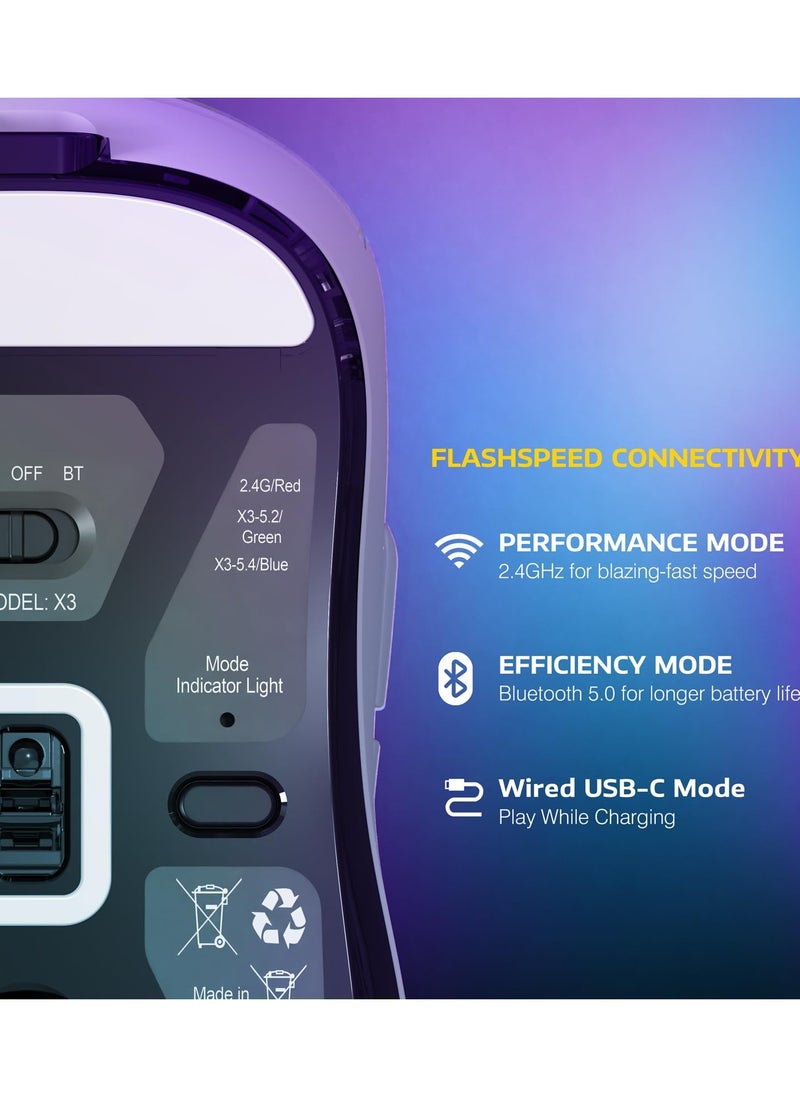 Attack Shark X3 Lightweight Wireless Gaming Mouse with Tri-Mode 2.4G/USB-C Wired/Bluetooth,26K DPI, PAW3395 Optical Sensor,Kailh GM8.0 Switch,5 programmable Buttons for PC/Win/Mac(White)  - Image 4