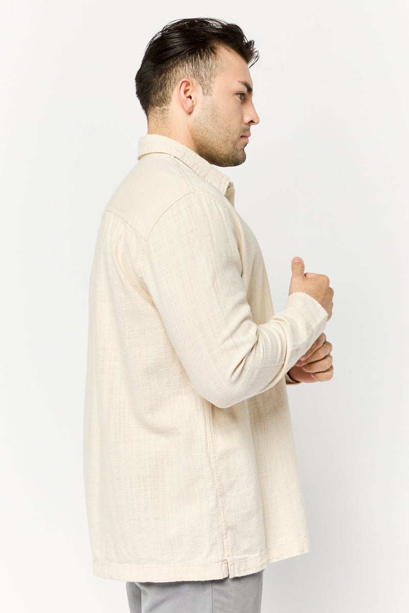 Celio Men Regular Fit Textured Long Sleeves Casual Shirt, Beige - Image 3