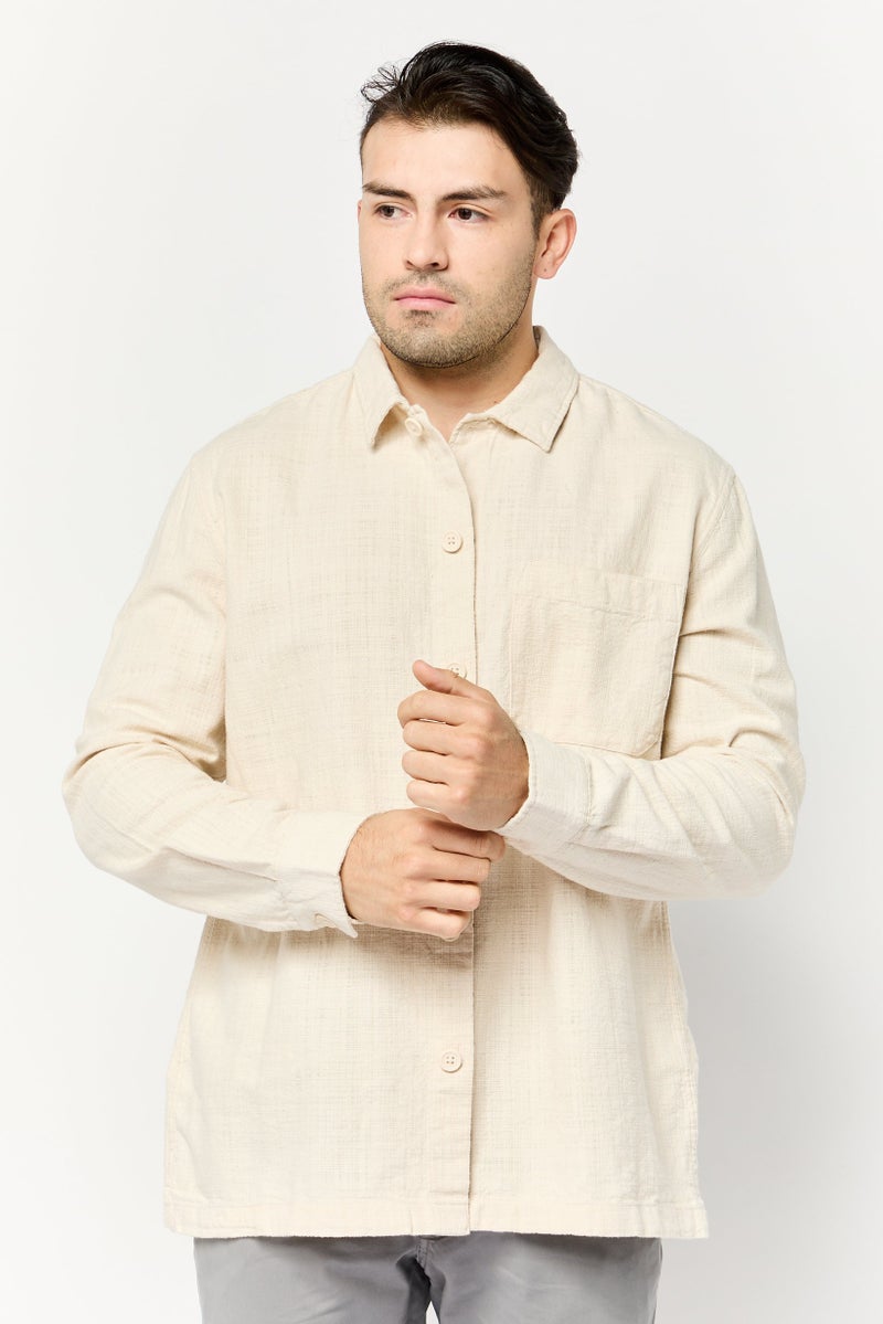 Celio Men Regular Fit Textured Long Sleeves Casual Shirt, Beige - Image 1