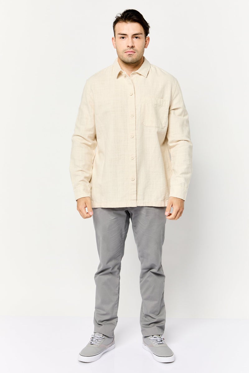 Celio Men Regular Fit Textured Long Sleeves Casual Shirt, Beige - Image 2