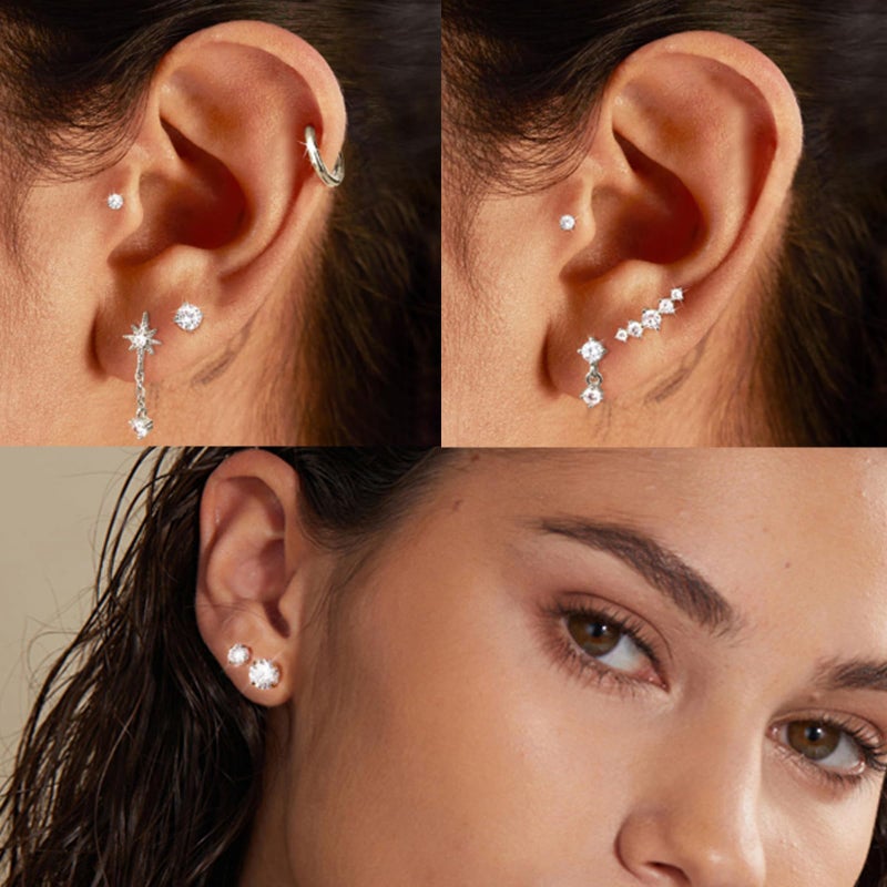Incaton 20G Cartilage Piercing Jewelry Flat back Helix Earrings for Women Hypoallergenic Surgical Steel Gold Cartilage Hoop Earring Set Daith Tragus Conch Flat Back Stud Earrings Silver - Image 5