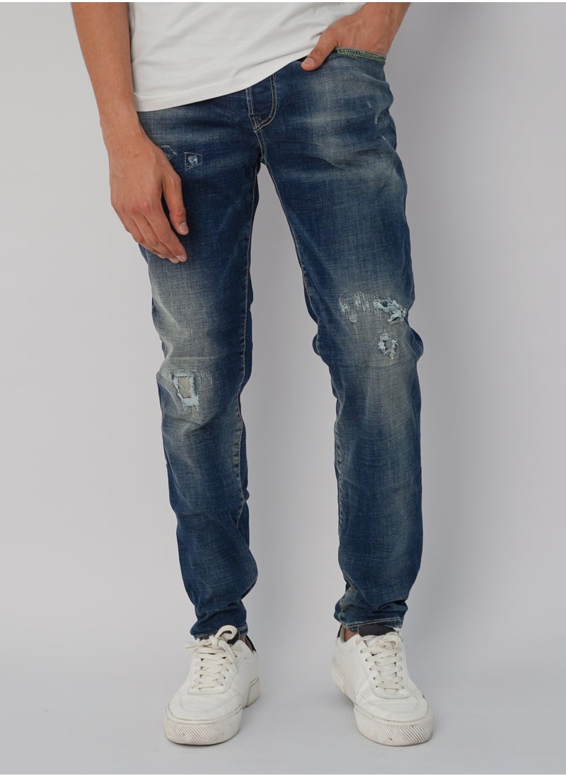 JACK & JONES - Men’s Patch Work Full Length Denim Pant in Blue - Image 1
