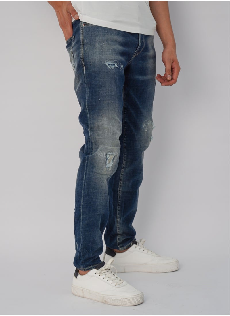 JACK & JONES - Men’s Patch Work Full Length Denim Pant in Blue - Image 1