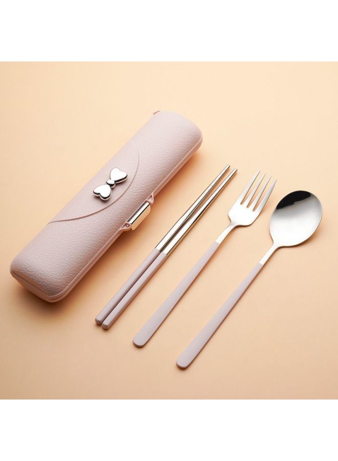 High-value Chopsticks Spoon Suit 304 Stainless Steel Portable Tableware Single Pack Special Box For One Student-Specifications:Default-Color:Pink Silver Three-piece Set + Pink Box - Image 1