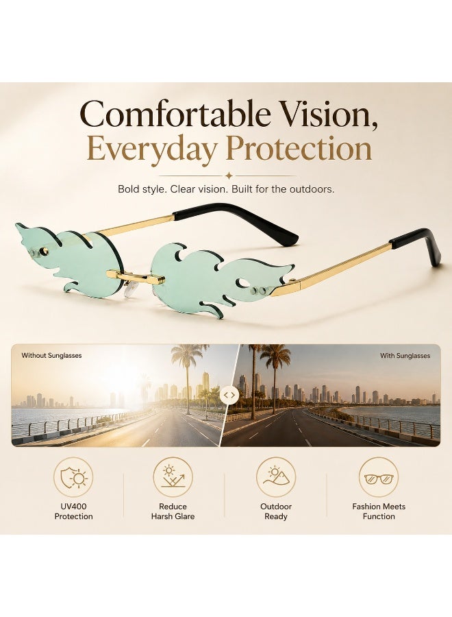 Gasin Unisex Flame Rimless Sunglasses UV400 Metal Frame Fashion Trendy Party Street Style Eyewear - Image 2