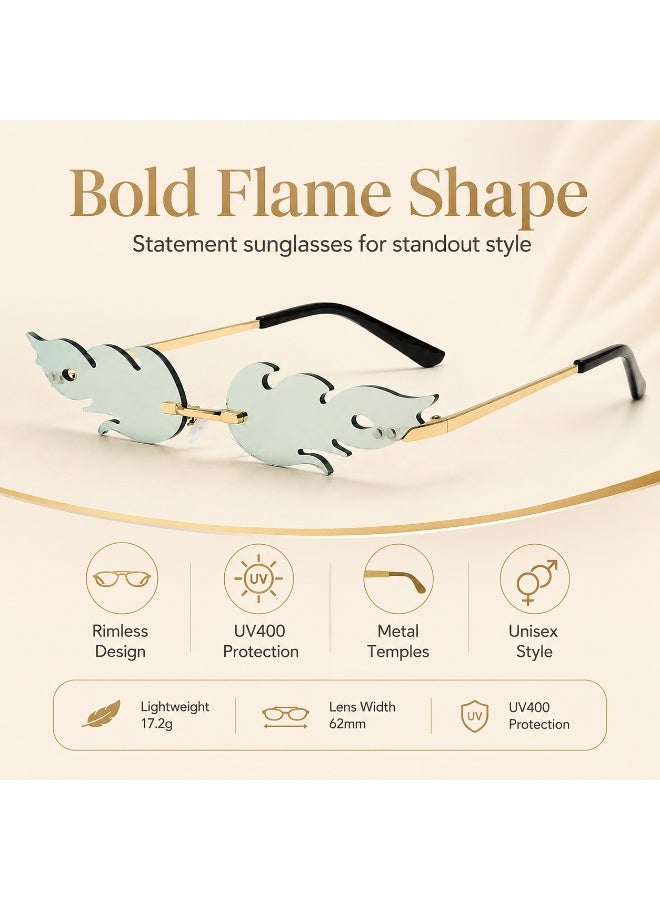 Gasin Unisex Flame Rimless Sunglasses UV400 Metal Frame Fashion Trendy Party Street Style Eyewear - Image 4
