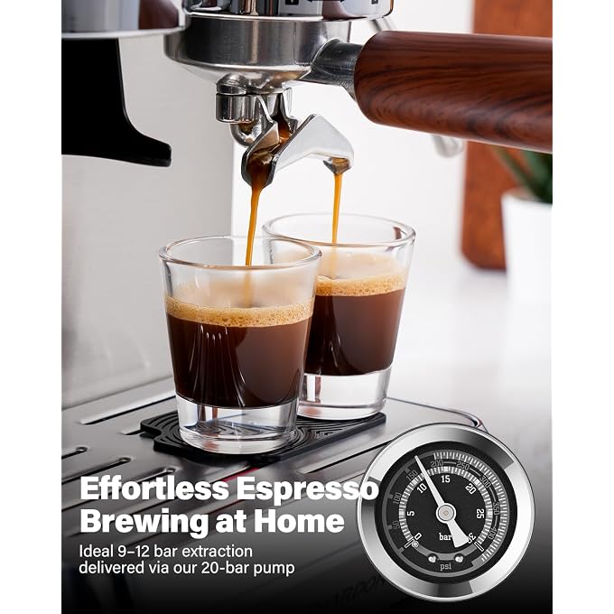 SHARDOR 20 Bar Espresso Machine with Built-In Grinder, 45 Settings, Silver | Stainless Steel, Steam Wand, PID Temperature Control, 194-204F, 52mm Portafilter, 60.9 oz Tank, Cappuccino and Latte - Image 2