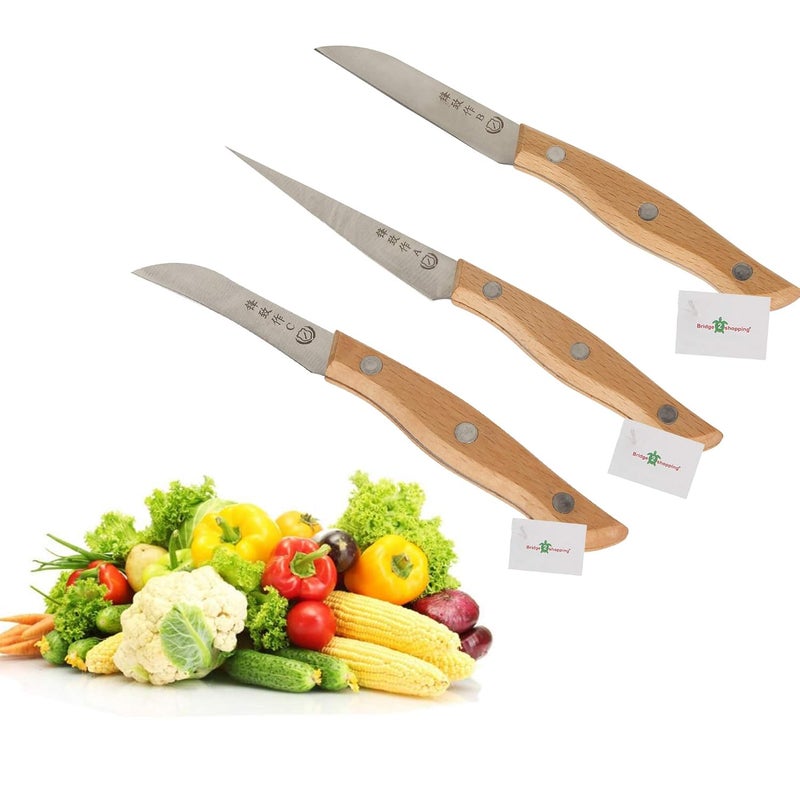 Bridge2shopping Bridge2Shopping Wooden Fruit and Vegetable Carving Tool Set Carving Knives Set of 3  - Image 1