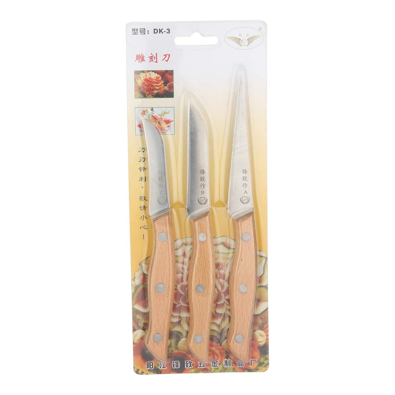 Bridge2shopping Bridge2Shopping Wooden Fruit and Vegetable Carving Tool Set Carving Knives Set of 3  - Image 2
